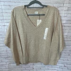 NEW Womens Sweater Large V Neck Tan Soft A New Day New with Tags